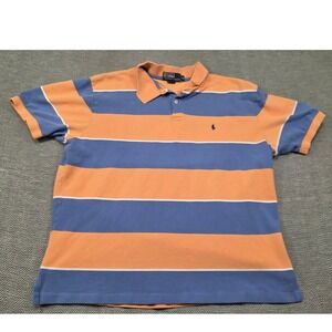 Polo Ralph Lauren Mens XL Orange Blue Striped Pique Short Sleeve Polo Shirt